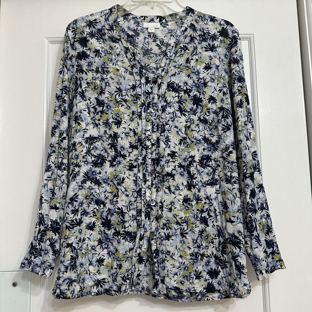 J. Jill Women’s Pintuck Button Down Floral Blouse, Viscose, Medium